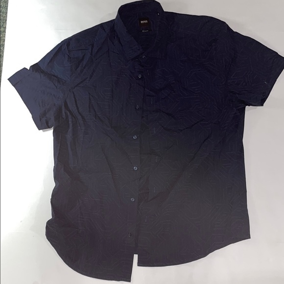 Boss by Hugo Boss Men's Navy Patterned Button-Down Shirt Short Sleeve Size XL - Picture 4 of 7